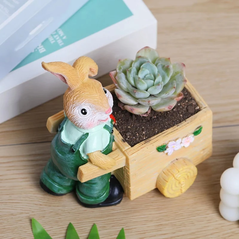 AD23-Мультяшный кашпо с пасхальным кроликом, цветочный горшок для суккулентов, многоцелевое ремесленное украшение для полки, очаровательный дизайн кролика