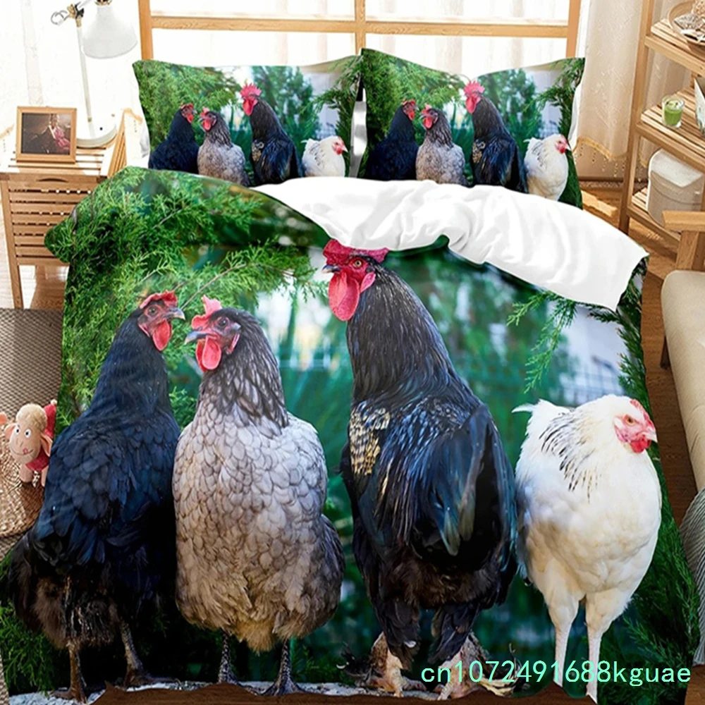 Farm Chicken King Queen Full Duvet Cover Hen Lovely Chick Bedding Set Family Animal Quilt Cover 2/3pcs Polyester Comforter Cover