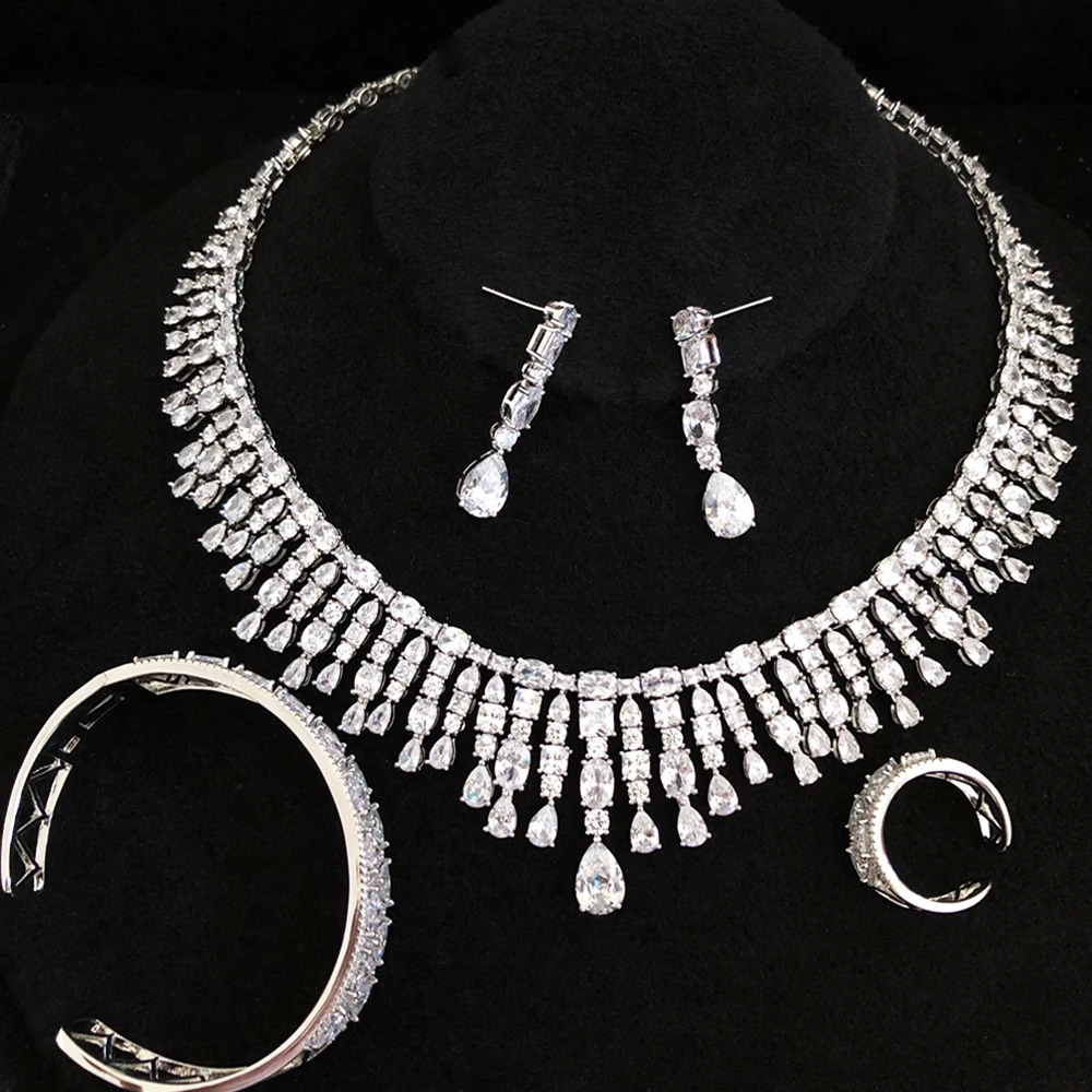 GODKI Trendy Luxury 2PCS Tassels Statement Jewelry Set For Women Wedding Full Cubic Zircon Dubai Bridal jewelry Set 2020