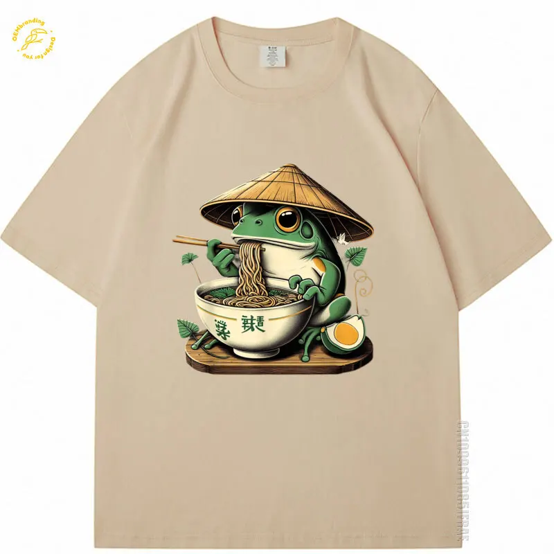 

Frog Eating Ramen Kawaii Neko Japanese Noodles Anime Lovers Oversized T-Shirt Y2K Man Printed Shirt O-neck T-Shirts