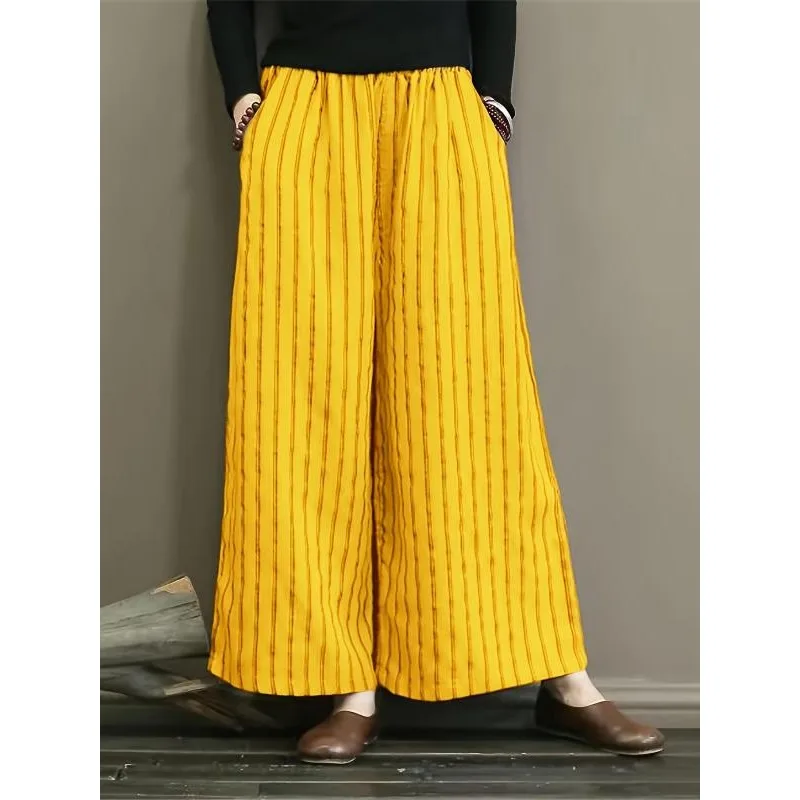 Plus Size 1XL-5XL Women Summer Pants Women'S Striped Wide Legs Show A Slimming ﻿