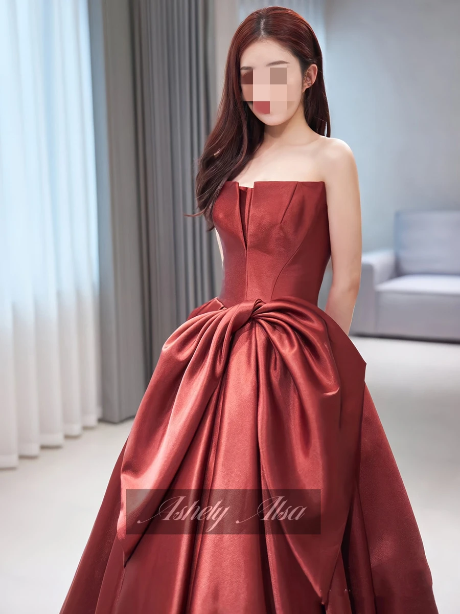 Customized Real Picture Wine Red Evening Dresses Strapless A Line Long Women Formal Prom Gown Bride Wedding Party Gown Vestido