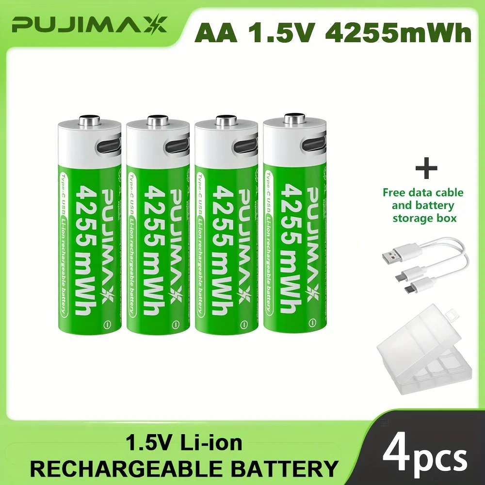 PUJIMAX 4255 mWh AA 1,5 V oplaadbare lithiumbatterij Hoge capaciteit 1500 cycli voor afstandsbedieningen Drones Weegschalen Grote capaciteit