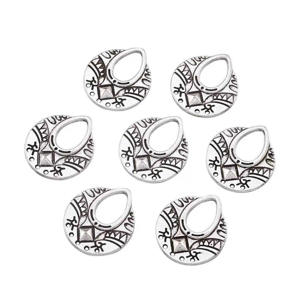 20pcs Alloy Chandelier Component Links Flat Round Pendants Antique Silver Color Charms for for Jewelry DIY Making 25x22.5x1mm