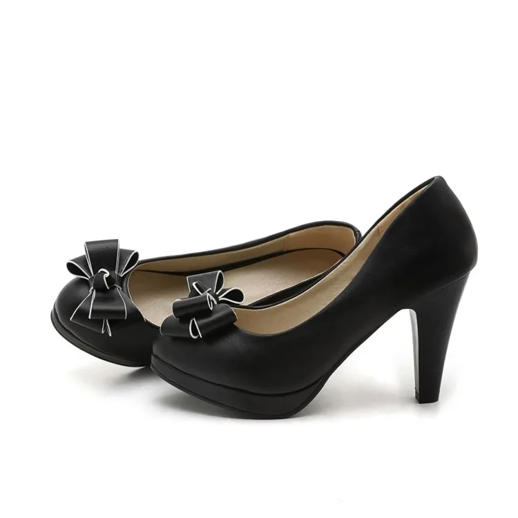 Oversize Large size Big Size ladies high heels women shoes woman pumps Butterfly knot with round head and shallow mouth