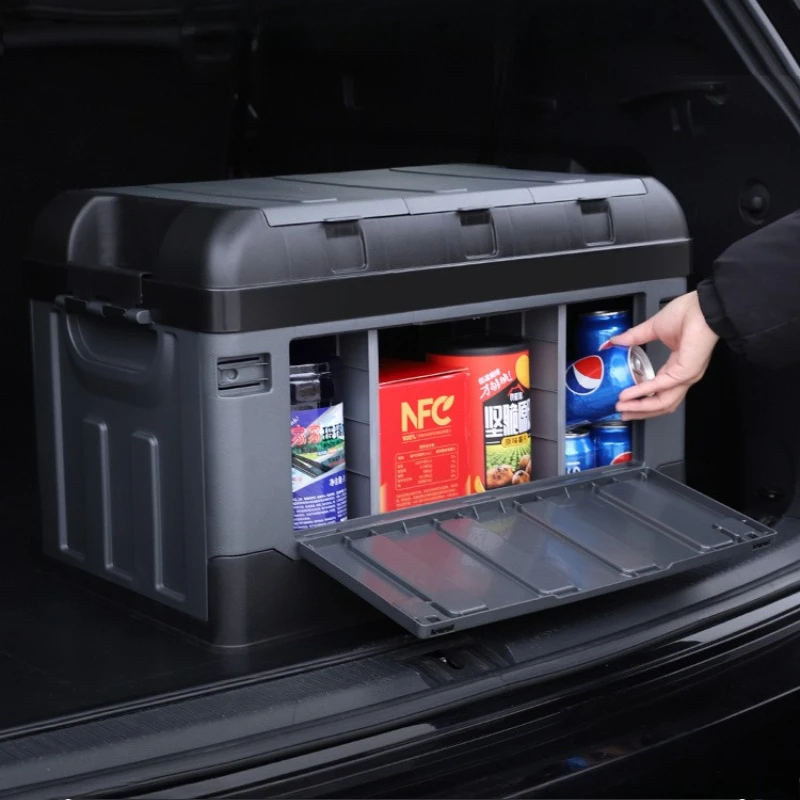 Car Trunk Storage Box with Compartment Divider, Folding Camping Organizer, Large Sturdy Durable for Outdoor Use Picnic & Travel