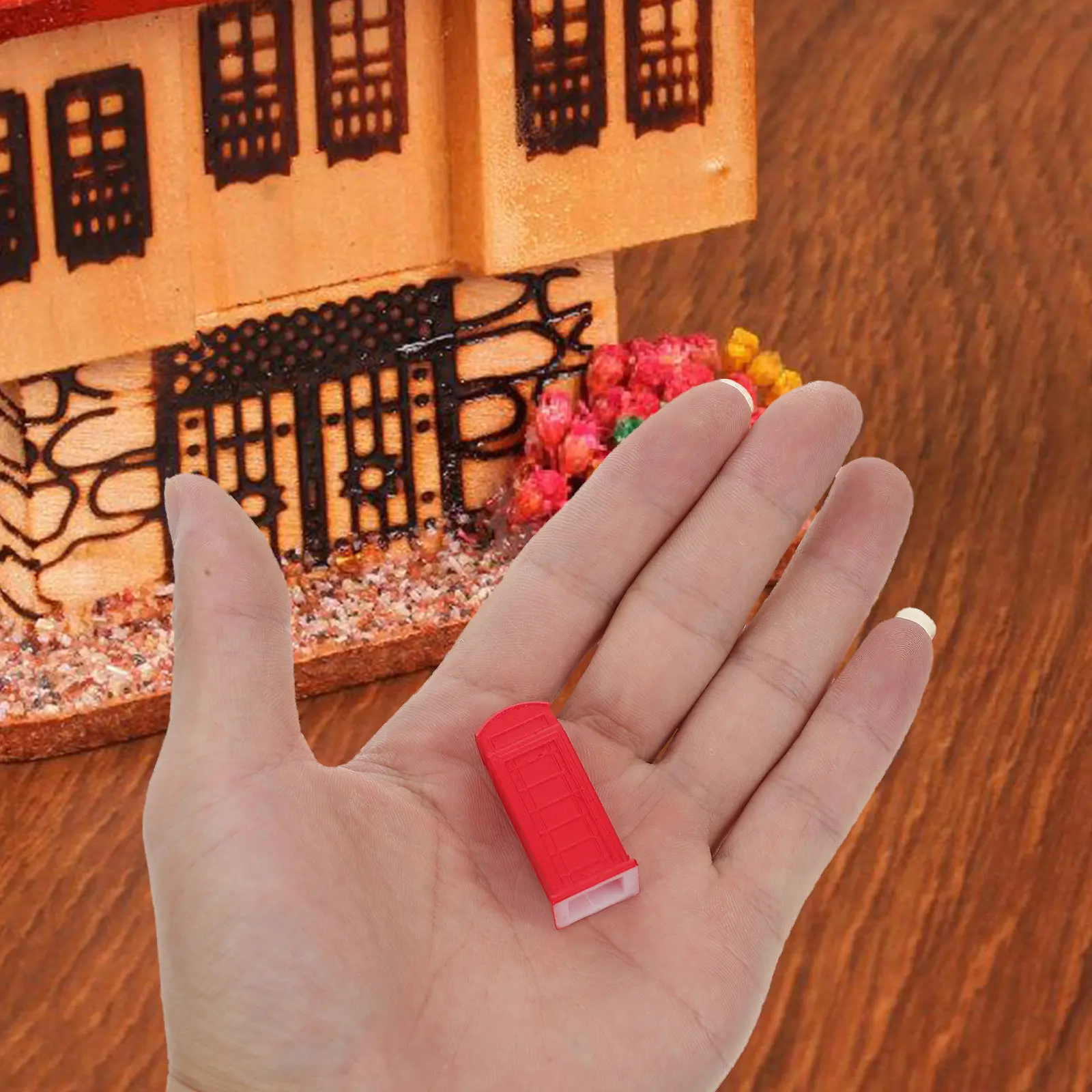 Miniature Sand Telephone Booth 1:64 Scale Hand Made British Style Vintage Decor Scene Prop Desk Shelf Decoration