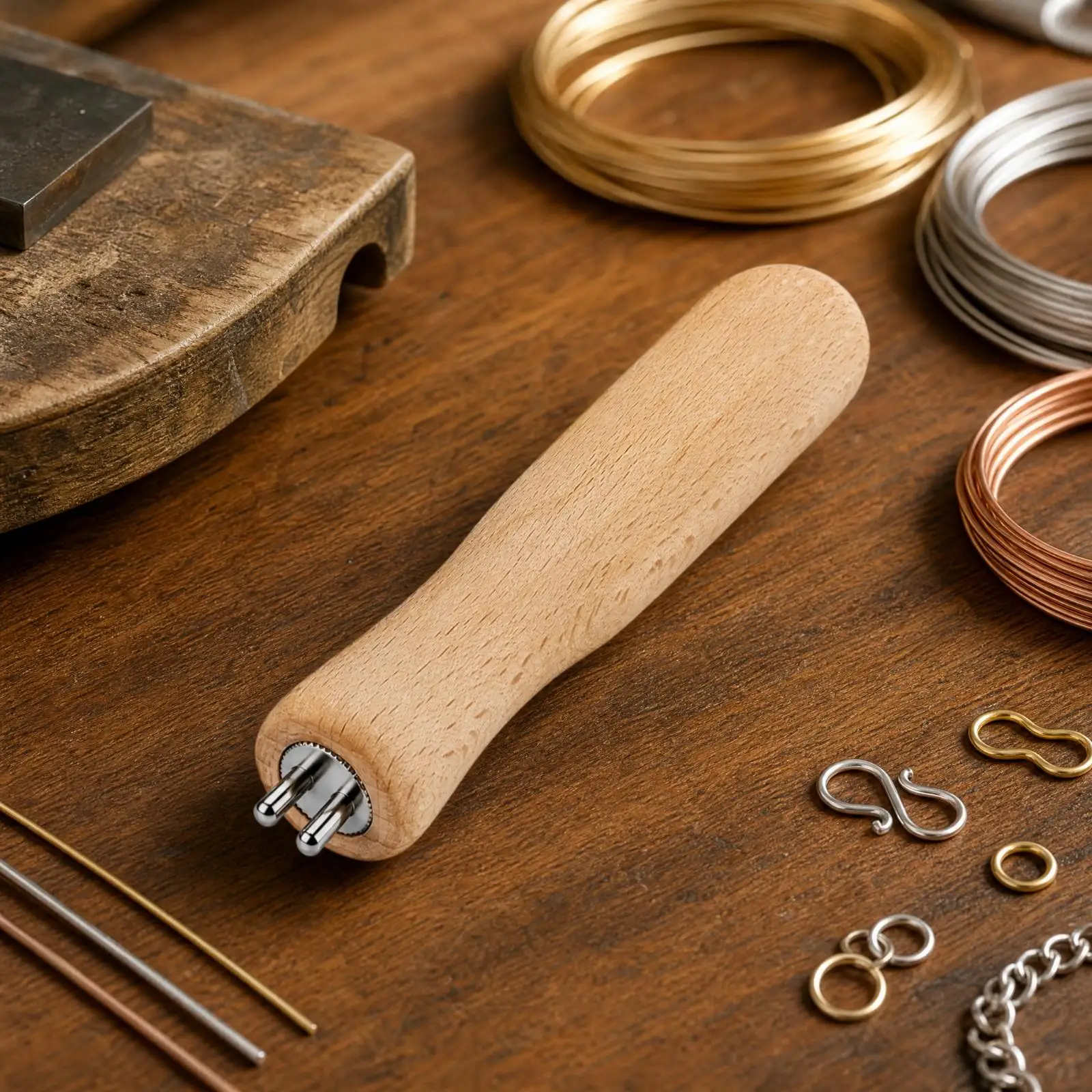 Jewelry Bending Forming Wrench with Wood Handle Double Metal Pins for Shaping S Clasp M Clasp Bracelet Necklace Pendant Craft