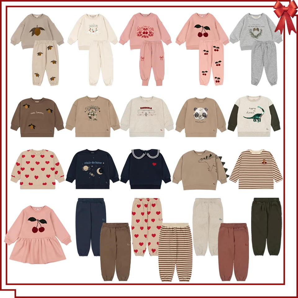 2024 Winter KS Children Clothes Set Boys Plus Plush Soft Sweatshirts Trousers Girls Fleece Warm Hoodies Pants Dress Kids Outwear