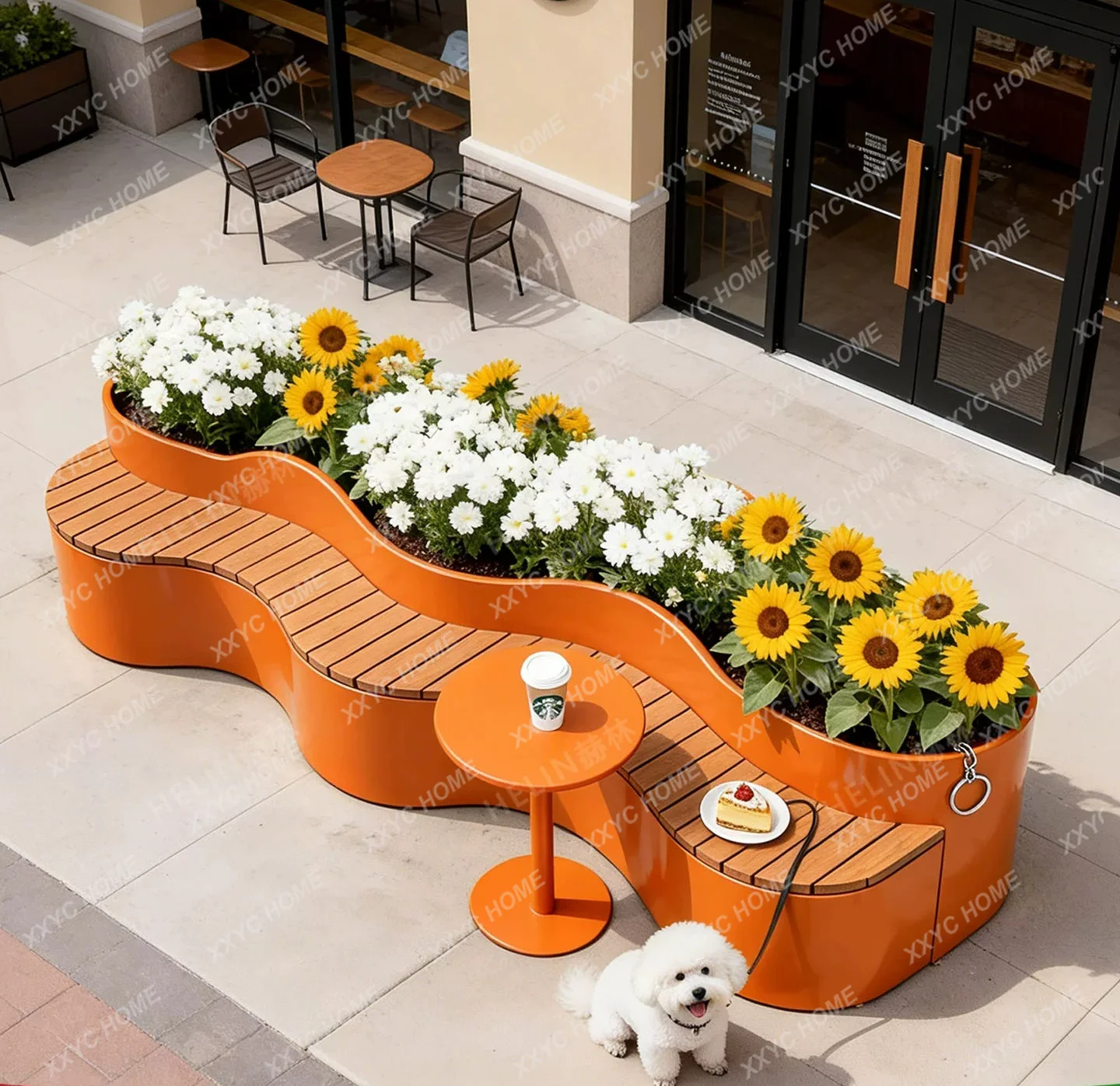 Supermarket leisure chair special-shaped flower box seat integrated bench rest bench