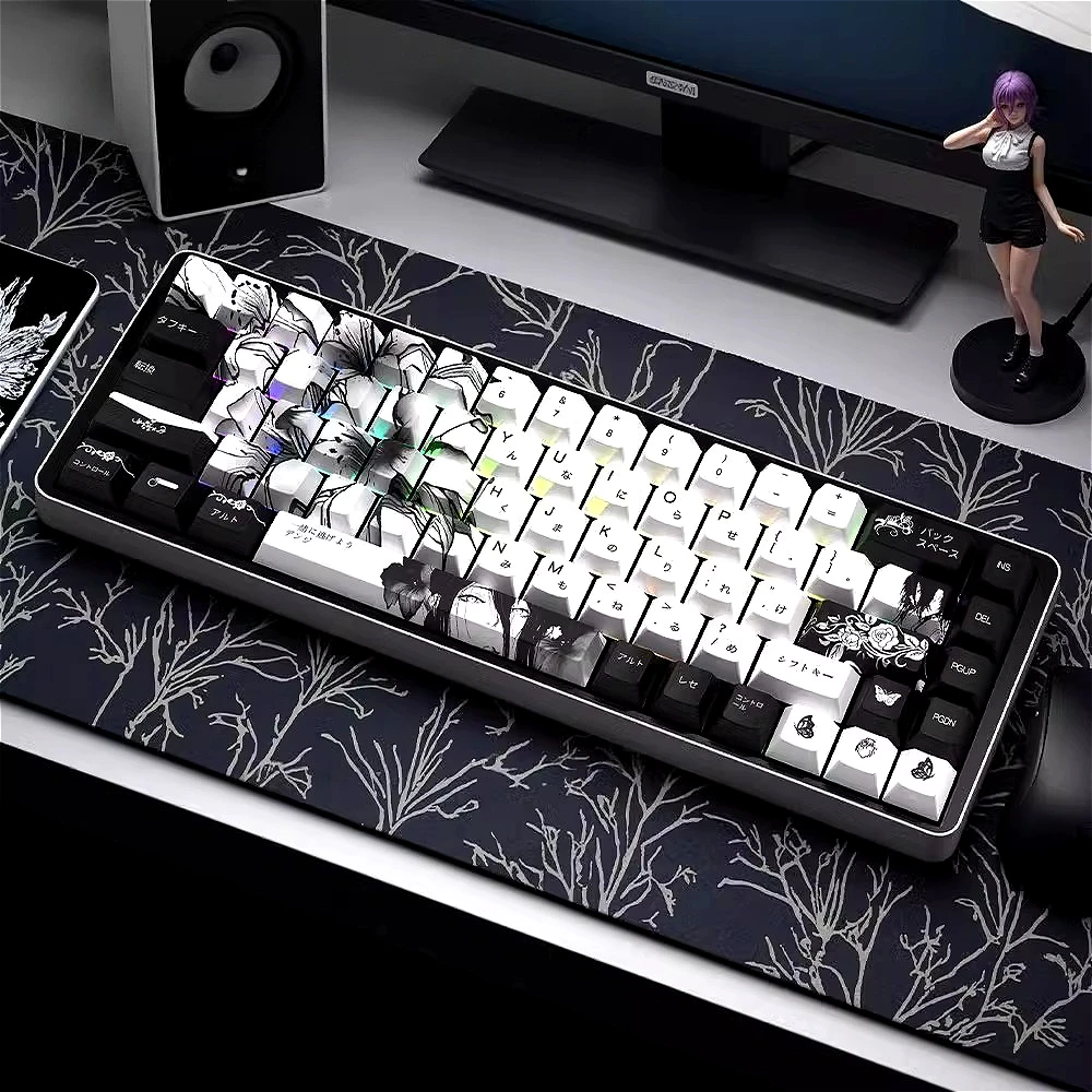 Riese Black Keycaps PBT Heat Sublimation Technology Cherry Height Keycap Set for MX Switch Mechanical Keyboards