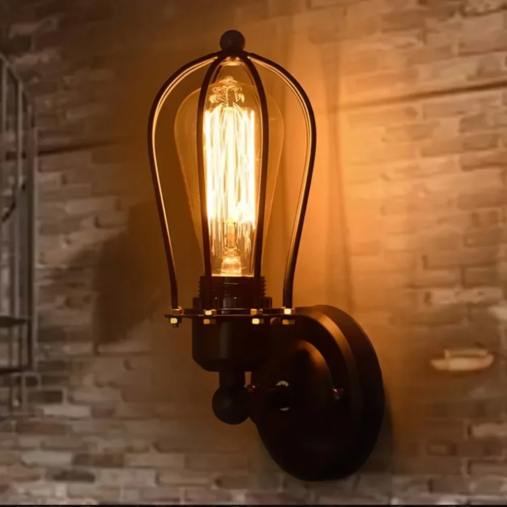 Hot!Loft Vintage Metal Coffee Bar Wall Lights Black Metal Tube Balcony Wall Sconces Country Rustic Corridor Wall Lamps