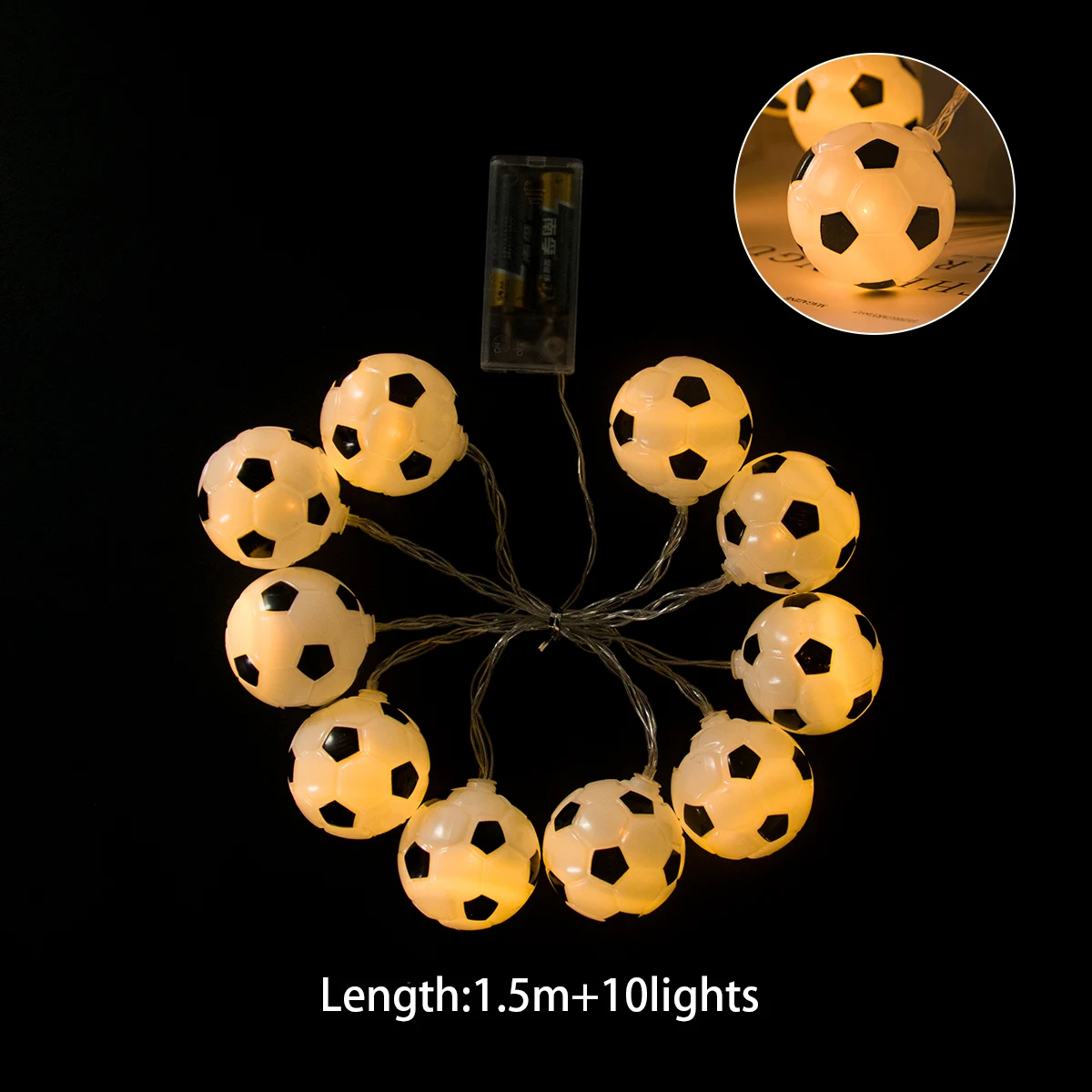 1.5M Soccer Ball String Lights, Battery Operated Football party Decorative Fairy Lights Sports Theme Party Kids boys Room Decor
