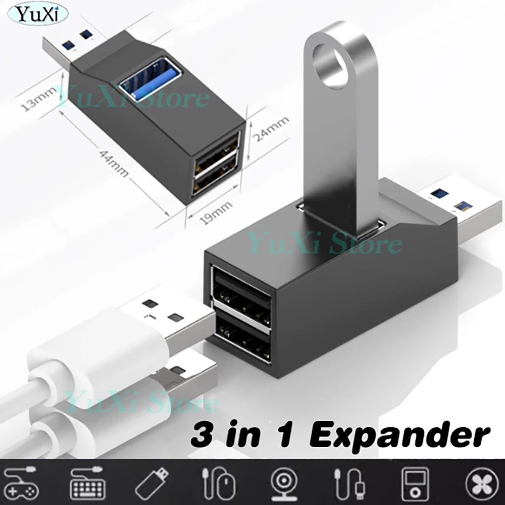 USB HUB Port USB 3.0 Adapter Extender Mini Splitter Box 1 to 3 Ports High Speed USB 2.0 For Laptop PC Disk Card Connector