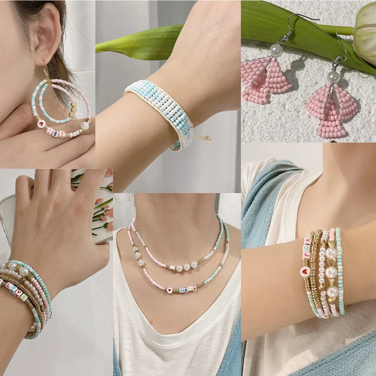 Cuentas de flores de vidrio a granel, cuentas de arroz de vidrio iridiscente de alta calidad, dijes, cuentas de creación de joyería DIY, materiales para hacer joyas