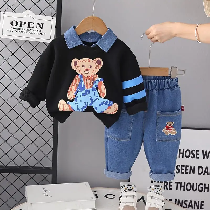 Spring Fall Baby Boys Clothing Cartoon Hoodies+Jeans Toddler Infant Casual Two piece Sets