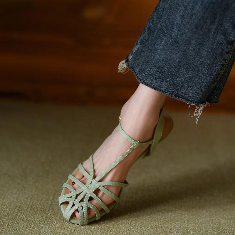 Womens\' Sandals Retro Ladies Velvet Shoes Spring Vintage Gladiator Buckle Strap Close Toe Shoes Summer Sandal Roman Style Size43