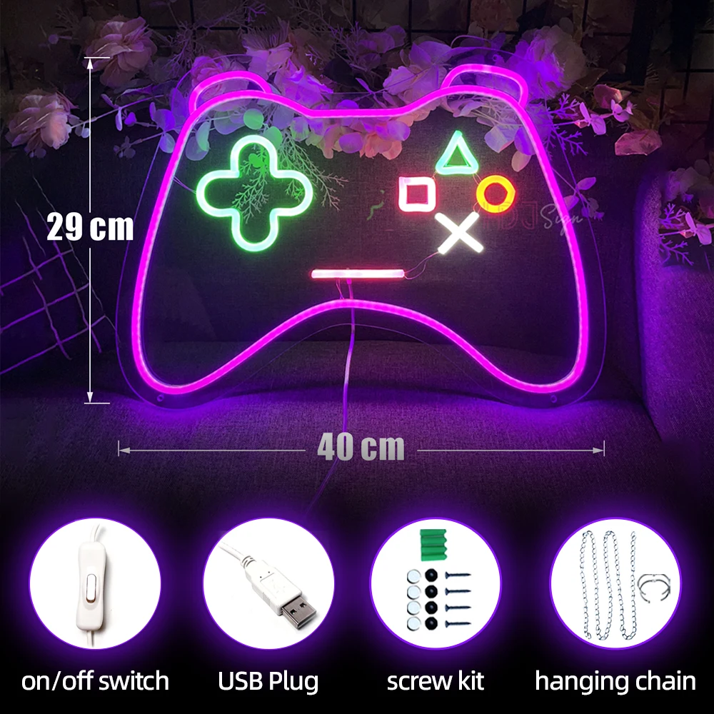 Lampu tanda LED ruang game Neon bentuk GamePad, lampu Neon Led tanda tanda kamar tidur ruang Deocr lampu dinding lampu Neon hadiah ulang tahun