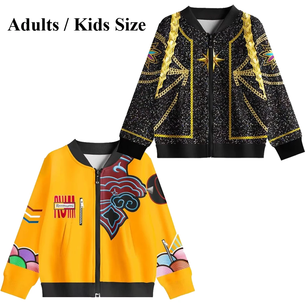 

Черное/желтое пальто на молнии, костюм куртки, фильм K-Pop, охотники на демонов Руми, косплей костюм для взрослых, детей, девочек, женщин, Хэллоуин