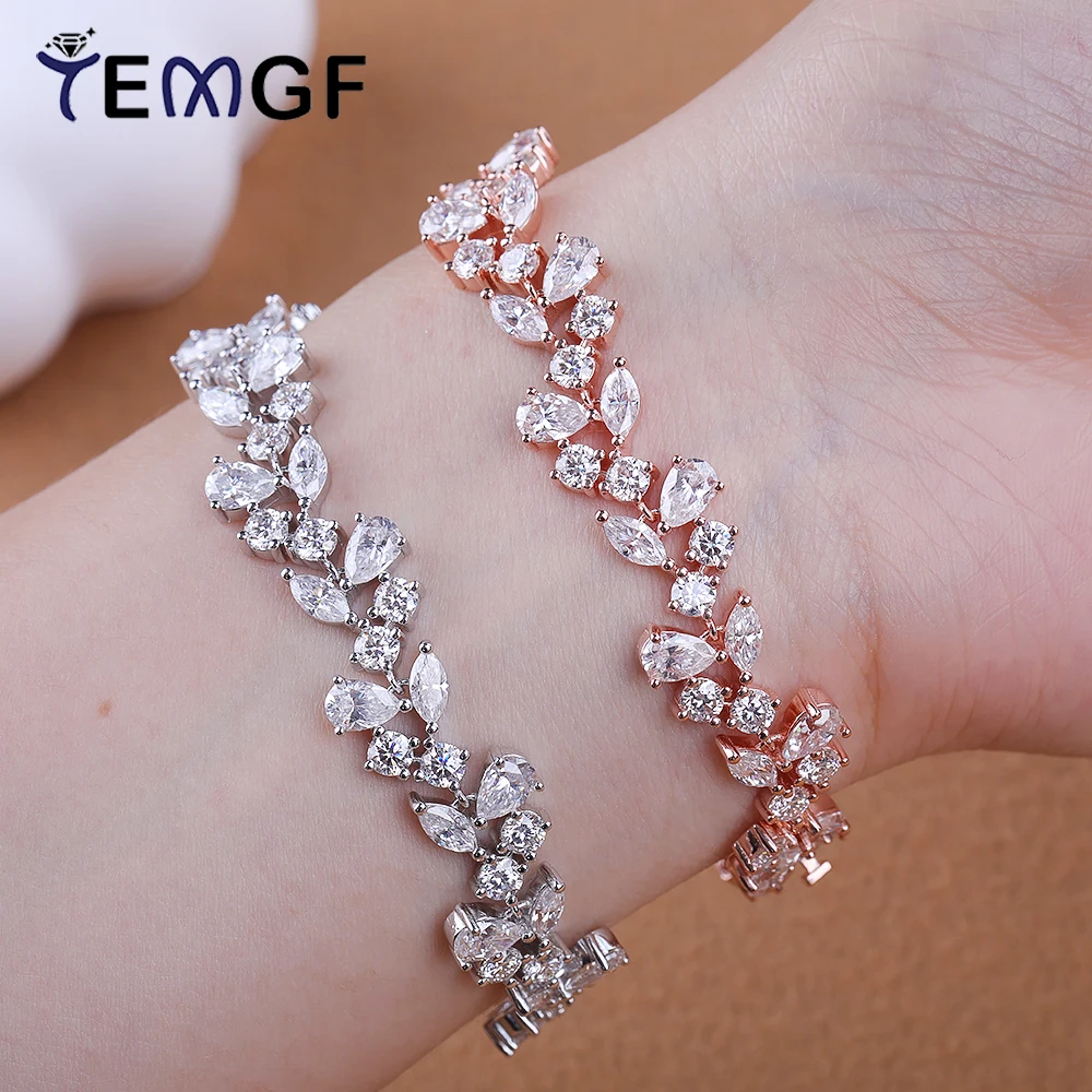 

Женский браслет TEMGF с муассанитом S925, серебряная цепочка с покрытием из 18-каратного золота, свадебные блестящие роскошные наручные ювелирные изделия, сертифицированные