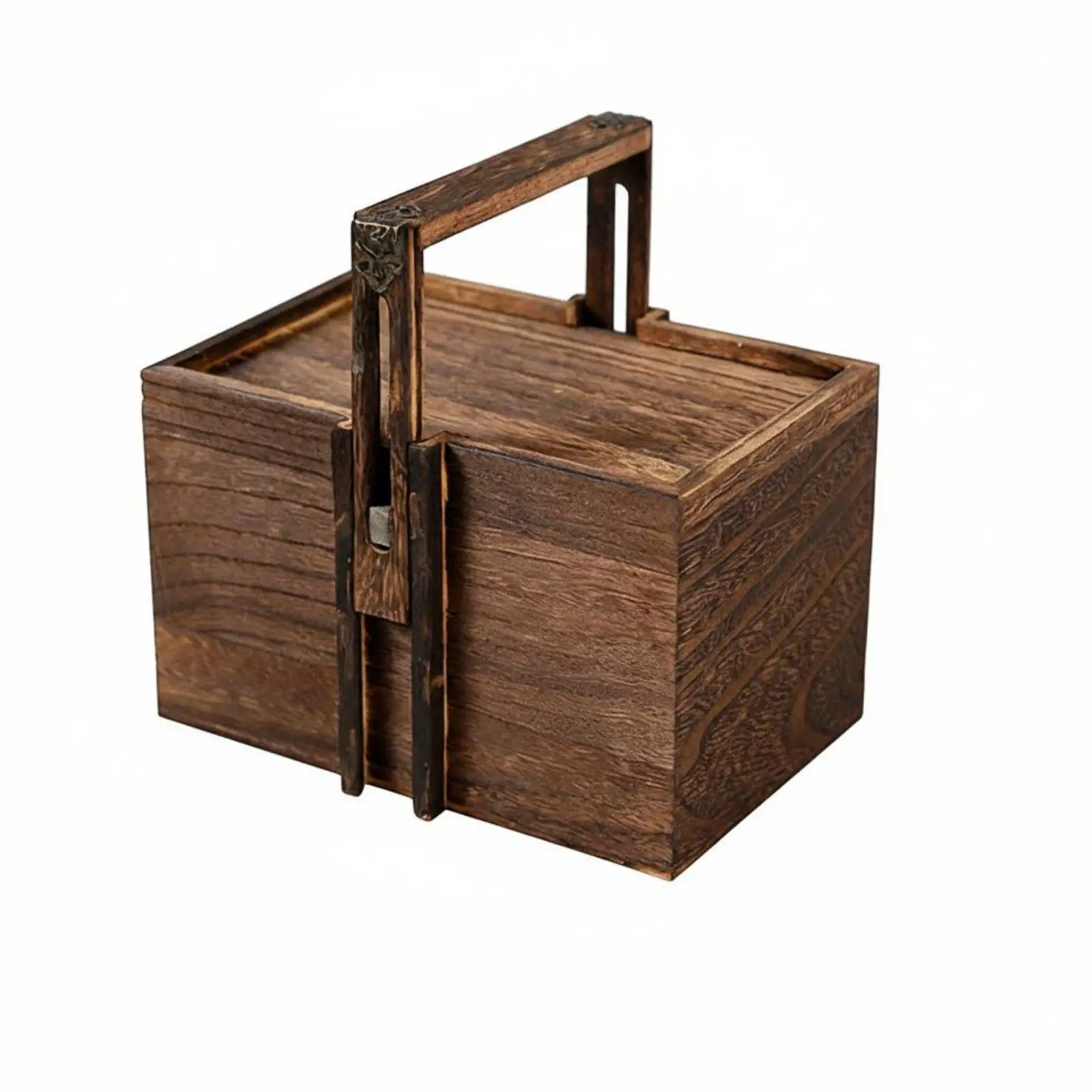 Rustic Wooden Gift Box for Mooncake Packaging with Portable Handle and Sturdy Solid Wood Construction