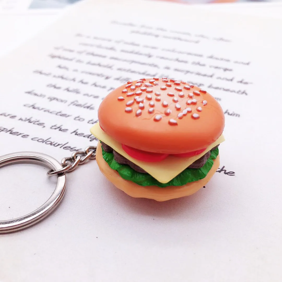 Simulation Sandwich Chips Hamburger Kawaii Mini Cute Food Keychain  Pendant Key Ring