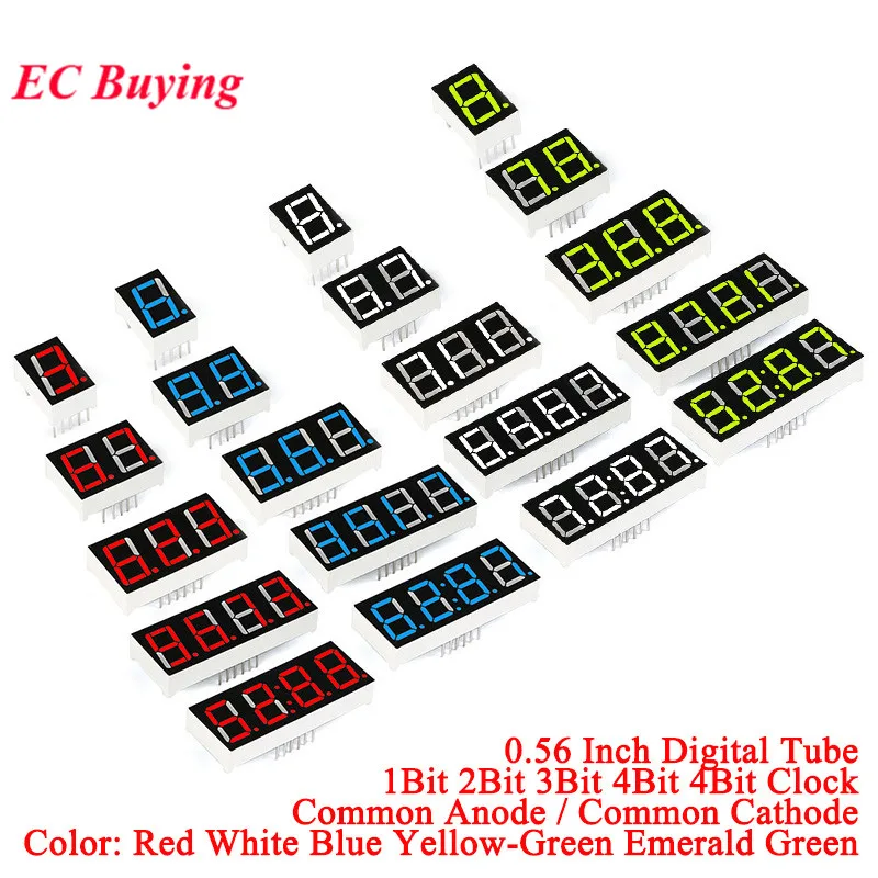 5-10pcs 0.56 Inch Digital Tube LED Display 1Bit 2Bit 3Bit 4Bit Clock 0.56'' Common Anode Cathode 7 Segment Red White Blue Green