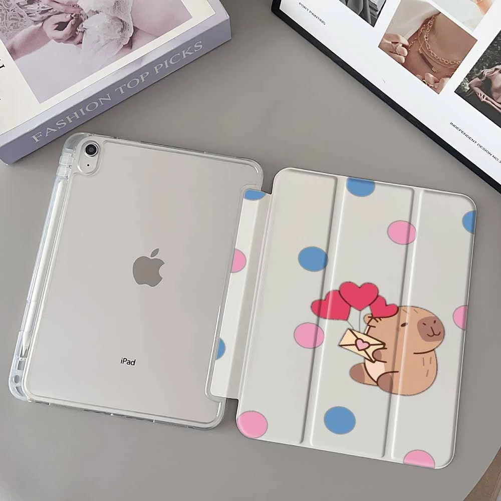 Colorful Polka Dots Capybara For Samsung Galaxy Tab A8 A9 A11 S6 S7 S8 S9 S10 S11 FE Plus Lite With Pen Slot Tablet Case
