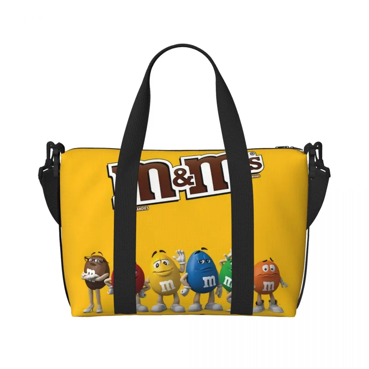 Custom MM Chocolate Beans Beach Tote Bag Women Cartoon Candy Chocolate Big Compartment Gym Beach Travel Bags