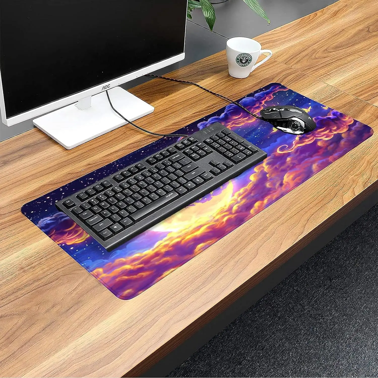 Cartoon Fantasy Moon and Cloud Landscape Mouse Pad Gaming Anime Mouse Mat XXL Large Computer Keyboard Mat for Laptop 30x80x0.3cm