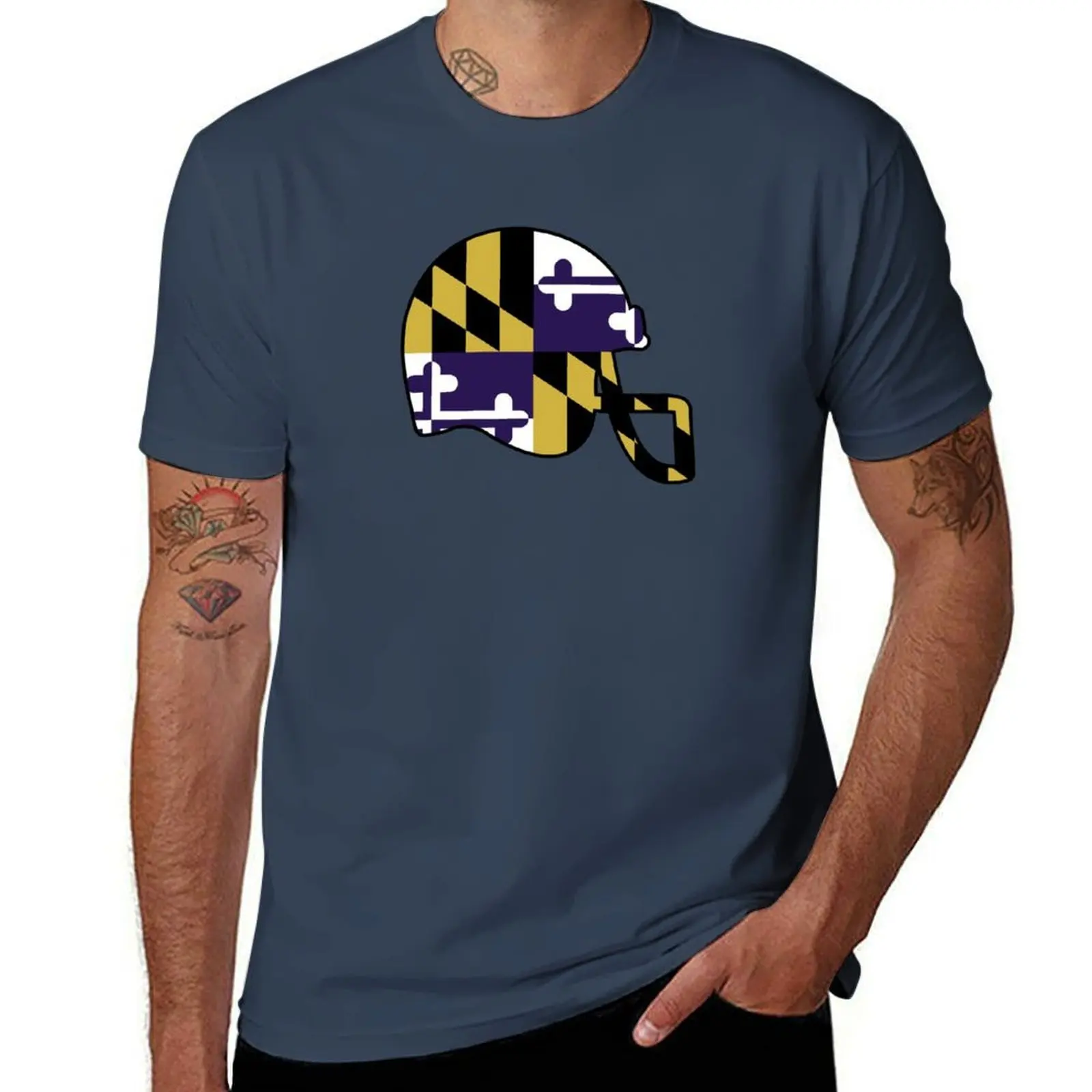 

Football Helmet with Maryland Flag and Raven Colors T-Shirt t shirts for man cotton man t shirt designer T-Shirt
