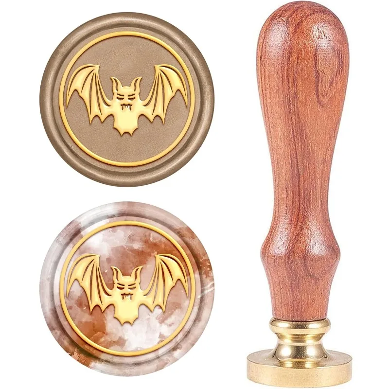 1pc Bat Wax Seal Stamp Halloween Sealing Wax Stamps Animal 25mm Removable Brass Stamp Head with Wood Handle for Envelopes