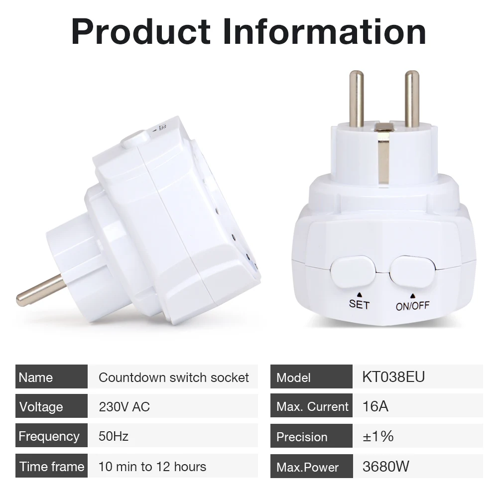 Timer Socket 10 Minutes To 12 Hours Timer Switch Smart Countdown Switch Indoor Auto Power off Charge Protection 16A 230V