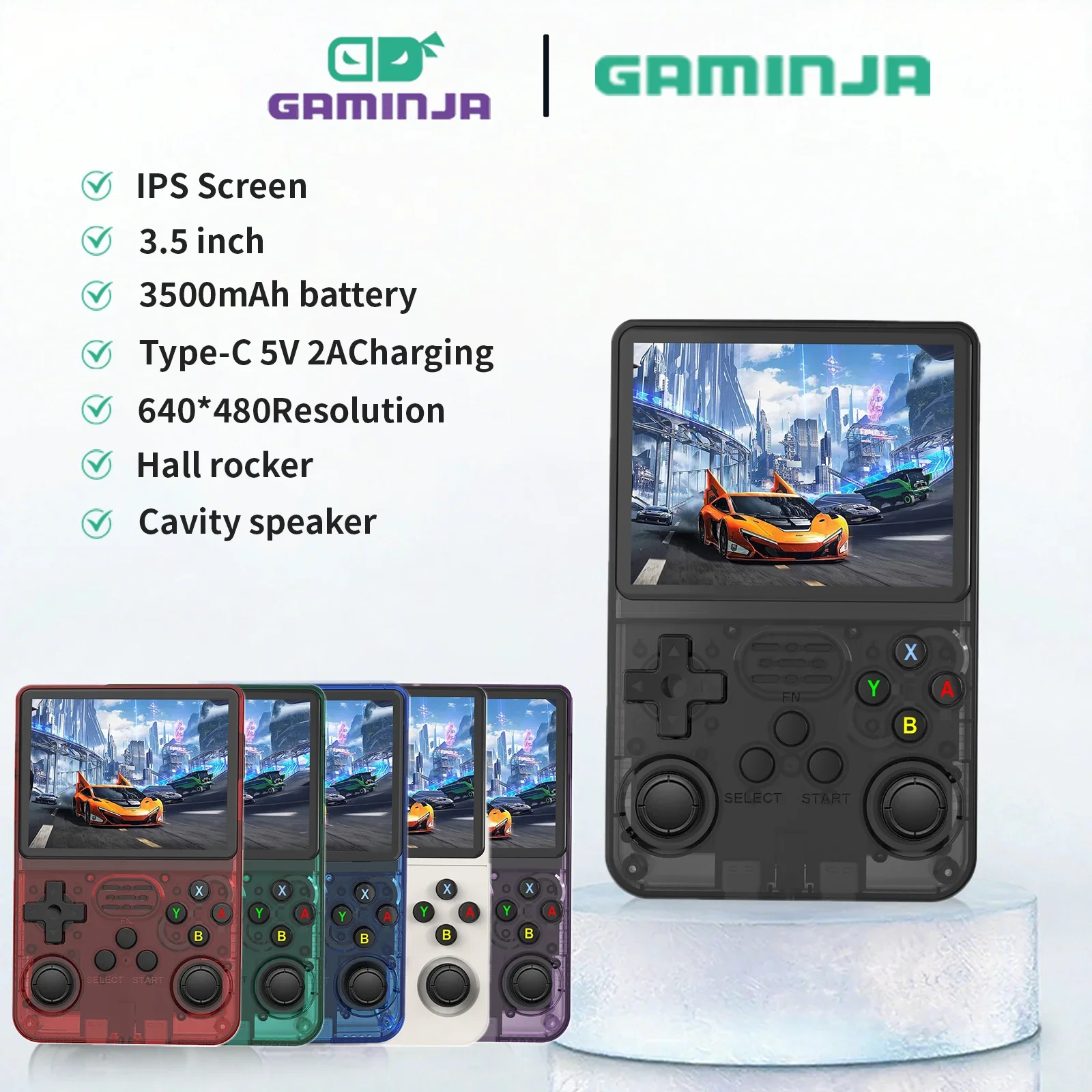 GAMINJA R36S Handheld Game Console 3.5Inch IPS 640x480 Screen Built in 64GB Memory Classic Games Portable Handheld Game Console