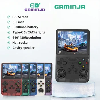 GAMINJA R36S Handheld Game Console 3.5Inch IPS 640x480 Screen Built in 64GB Memory Classic Games Portable Handheld Game Console