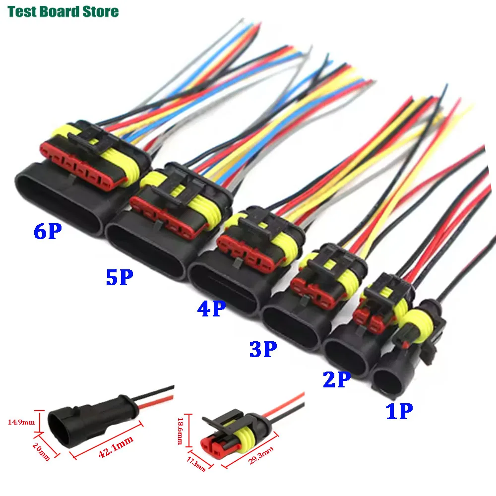 1Set HID 1/2/3/4/5/6 Pin Waterproof Auto Connector Kit with 10CM 18AWG Wire for Car/Truck Harness Wiring