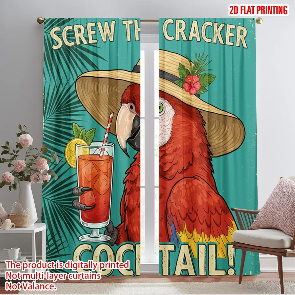 

2pcs 2D flat printing Scene Curtains Polly Parrot Cocktail Tropical 100% Polyester Without Electricity Birthday Party Perfect