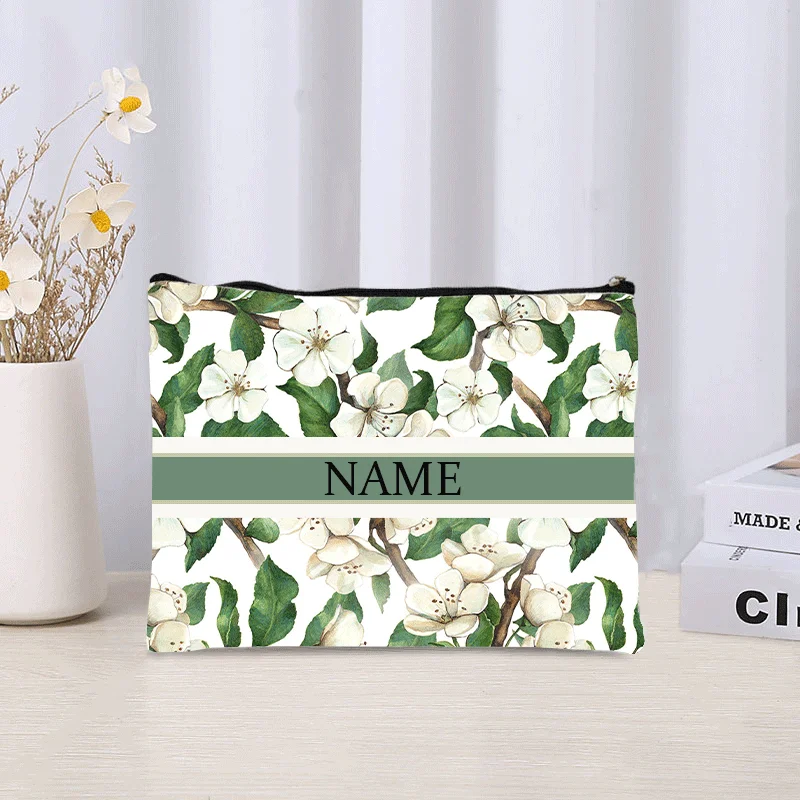 Saco cosmético floral personalizado Bolsa de maquiagem Organizador de batom de viagem Embreagem de maquiagem na moda Bolsa de lona Nome personalizado de luxo