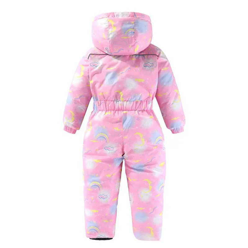 Kids Printed pattern Ski Suits Children Hooded Zipper Suits Set Waterproof Windproof Overall Outdoor Sports Snowsuit