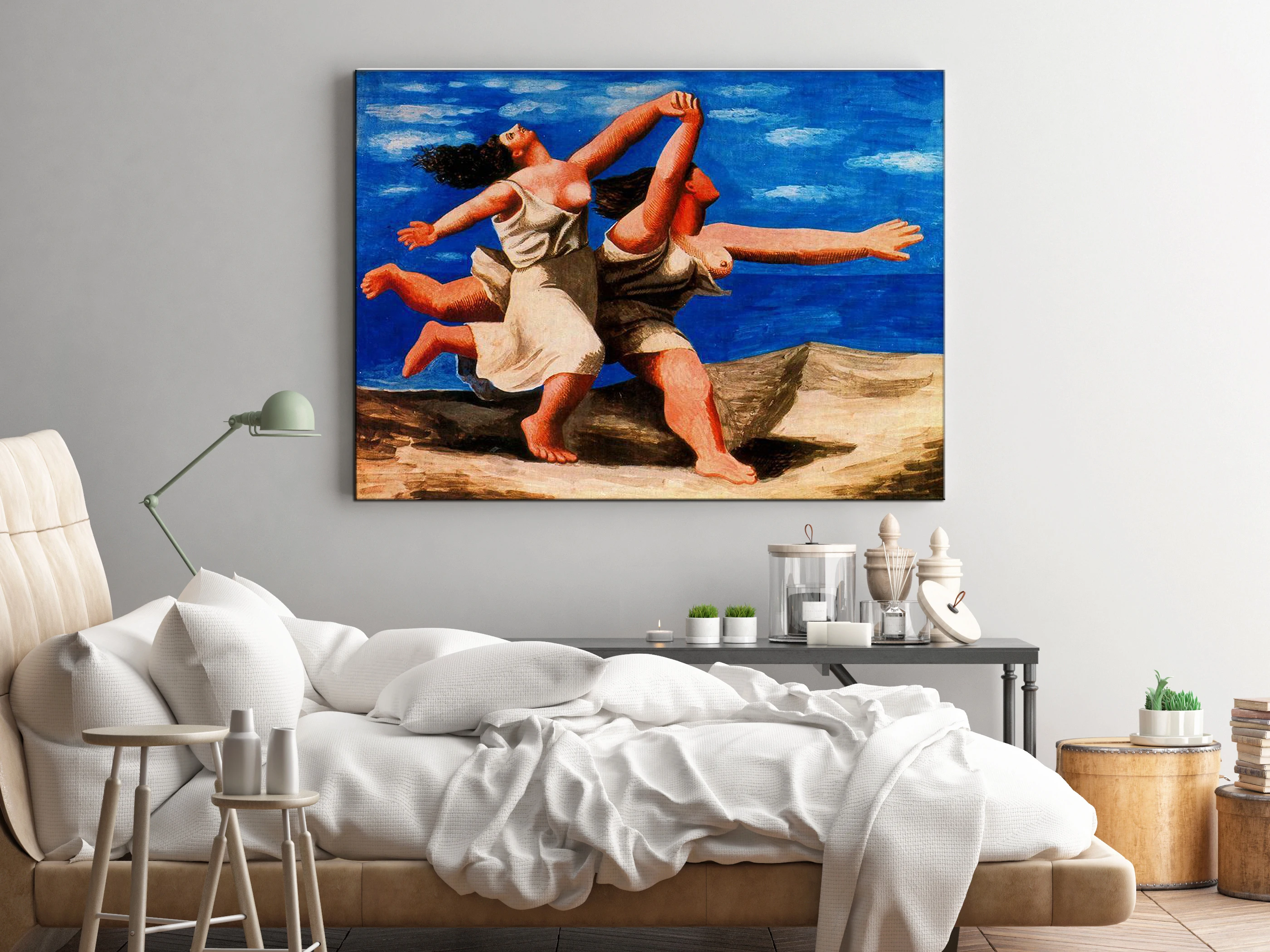 Oil Painting Reproduction on Linen Canvas, Two Women Running on the Beach by Pablo Picasso, Museum Quality, Free Fast Shipping