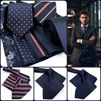 Blue Men Neckties Pocket Square Set Business Acceossories Silk Blend Fashion Gift Wedding Ties for Male