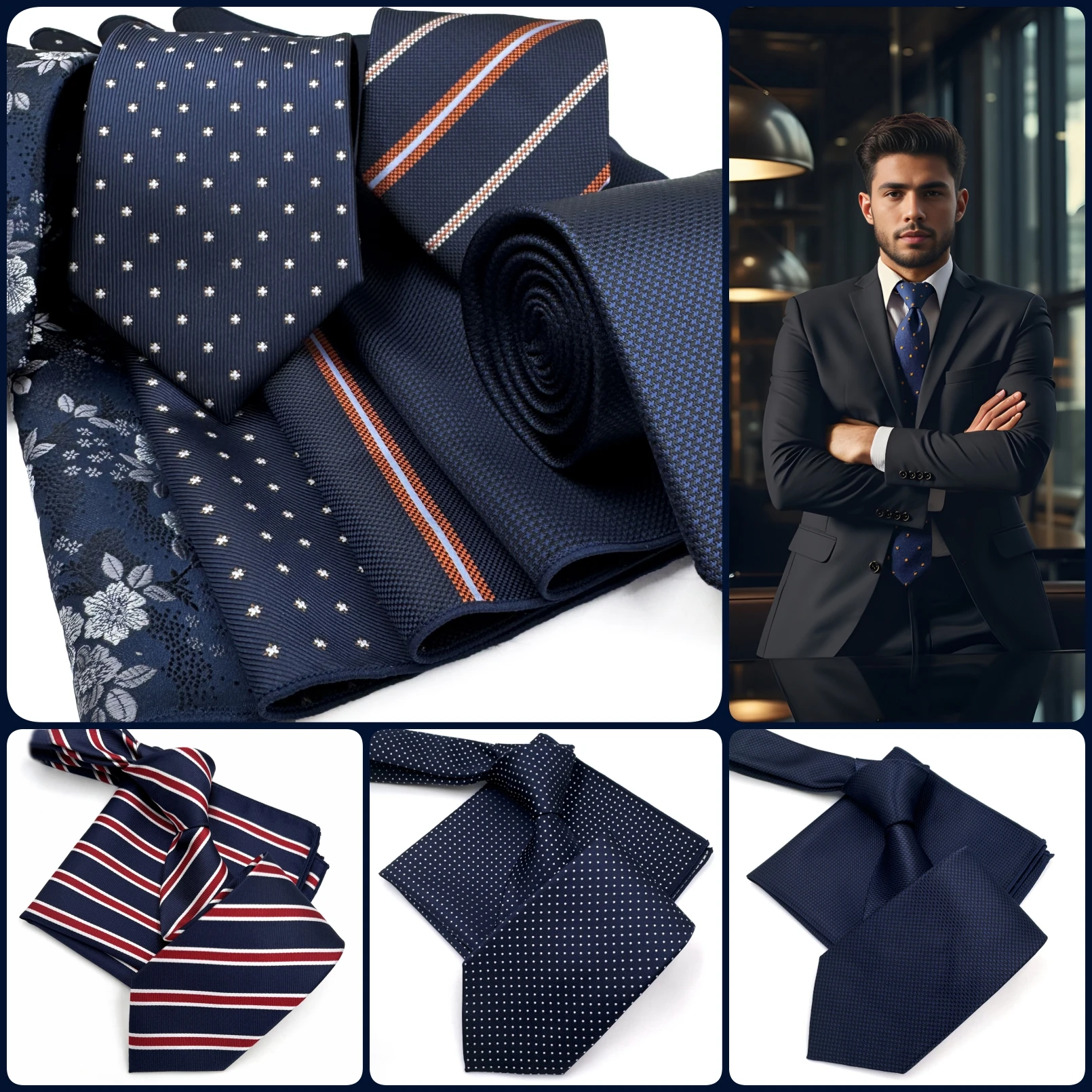 Mens Necktie Pocket Square Set Blue Indigo Azure Navy Business Acceossories Tie Hanky Set Fashion Gift Wedding 147cm Gravatas