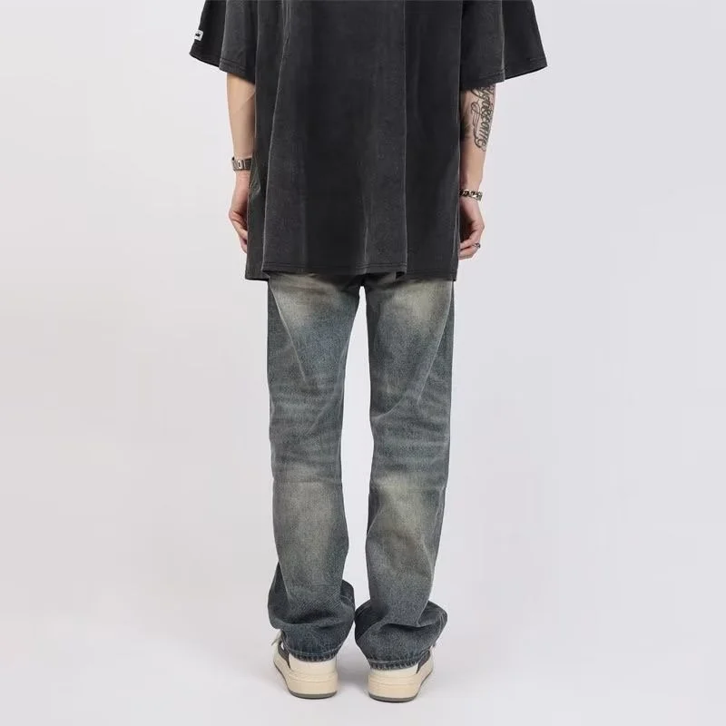 American Street Vintage Washed Straight Jeans Men and Women Fashion Hip-hop Skateboard Versatile Trousers Casual Baggy Jeans Men