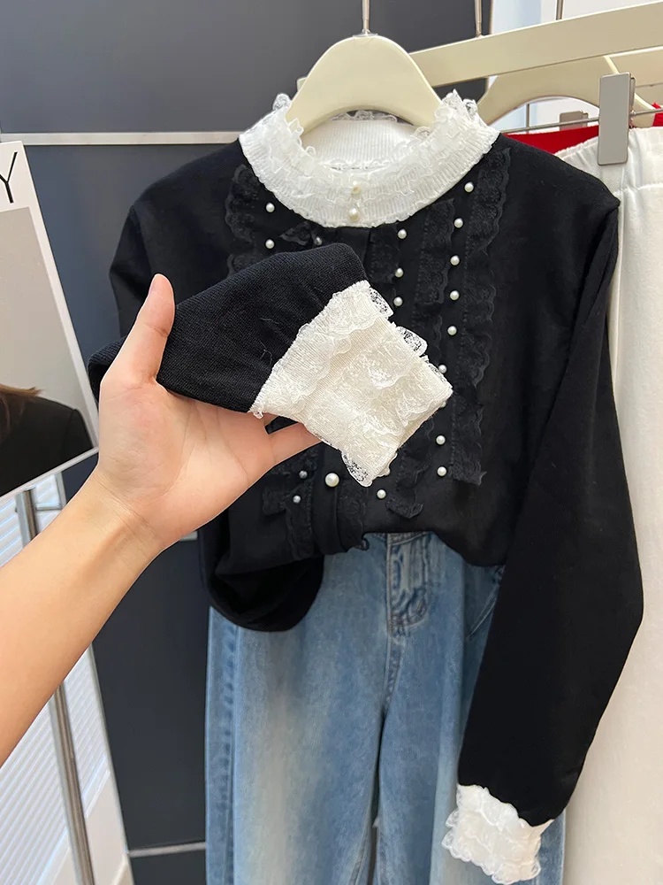 Ele décontracté Long Sve laine tricot pull perlé Faionable trajet polyvalent Simple femmes Faion coréen coupe ample