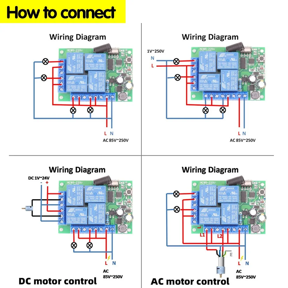 RF 433Mhz Universal Wireless Remote Control AC 110V 220V 4CH Relay Receiver Module Transmitter For Garage Door Gate Motor Light