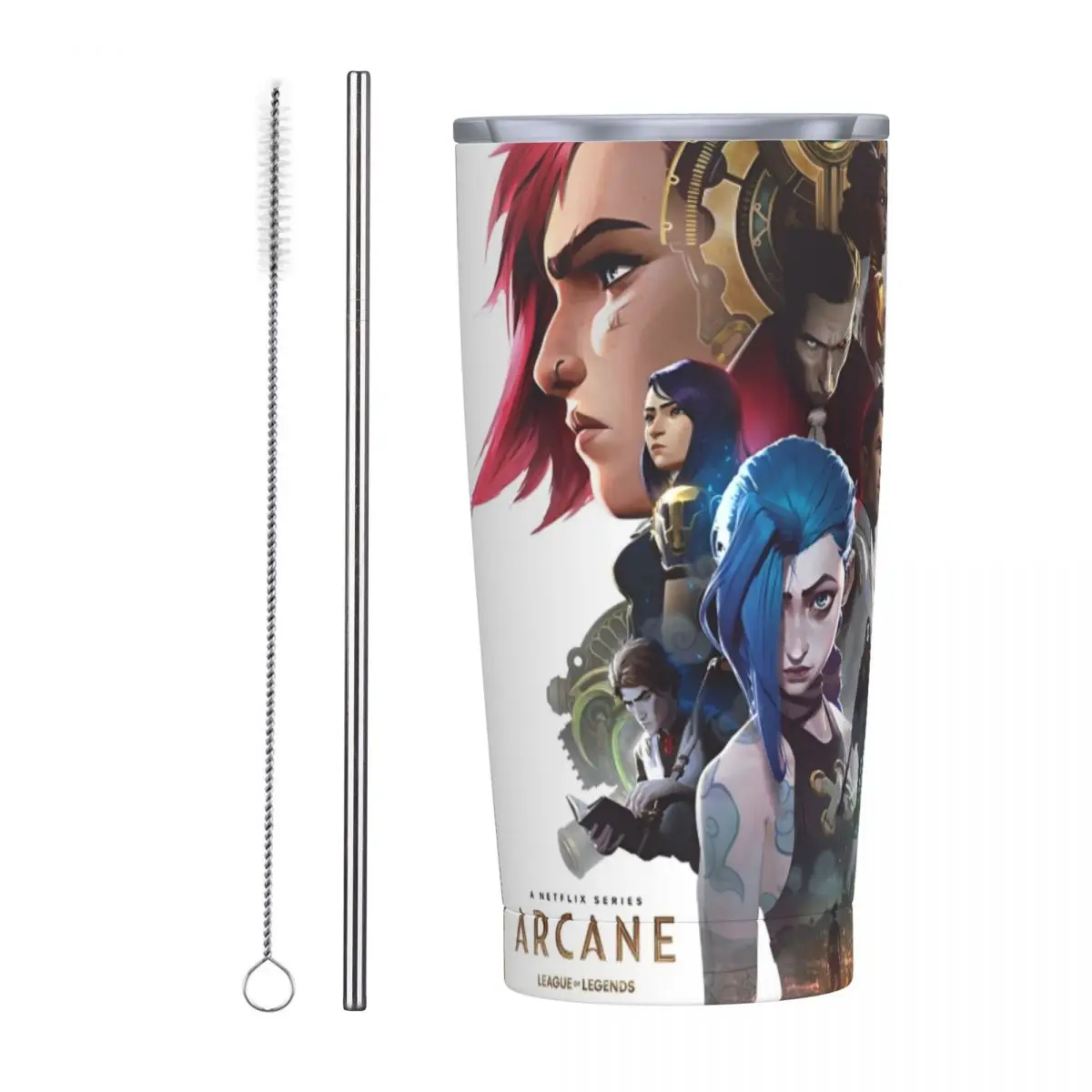 Arcane Anime Insulated Tumbler with Straws Lid Stainless Steel Thermal Mug Office Home Thermos Bottle Cup 20oz