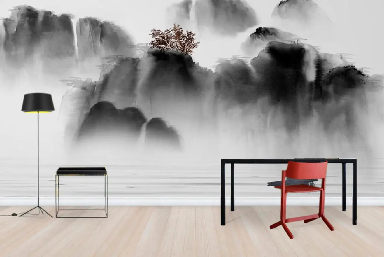 Custom ink landscape painting flower HD self-adhesive mural bedroom customer TV background wall decoration wallpaper