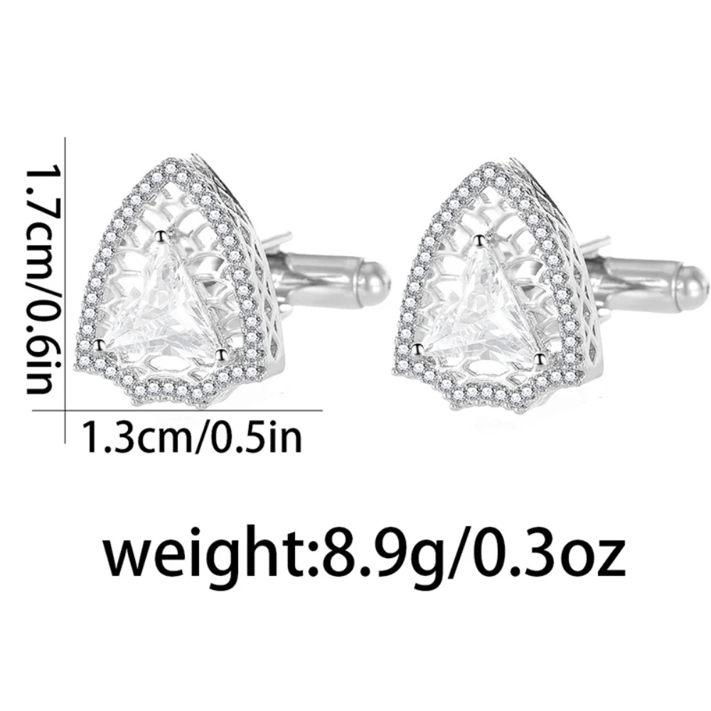 Sparkling Triangle White Diamond Cufflink Exquisite Red and White Diamond Cufflink Men's Business Banquet Dress Shirt Accessory