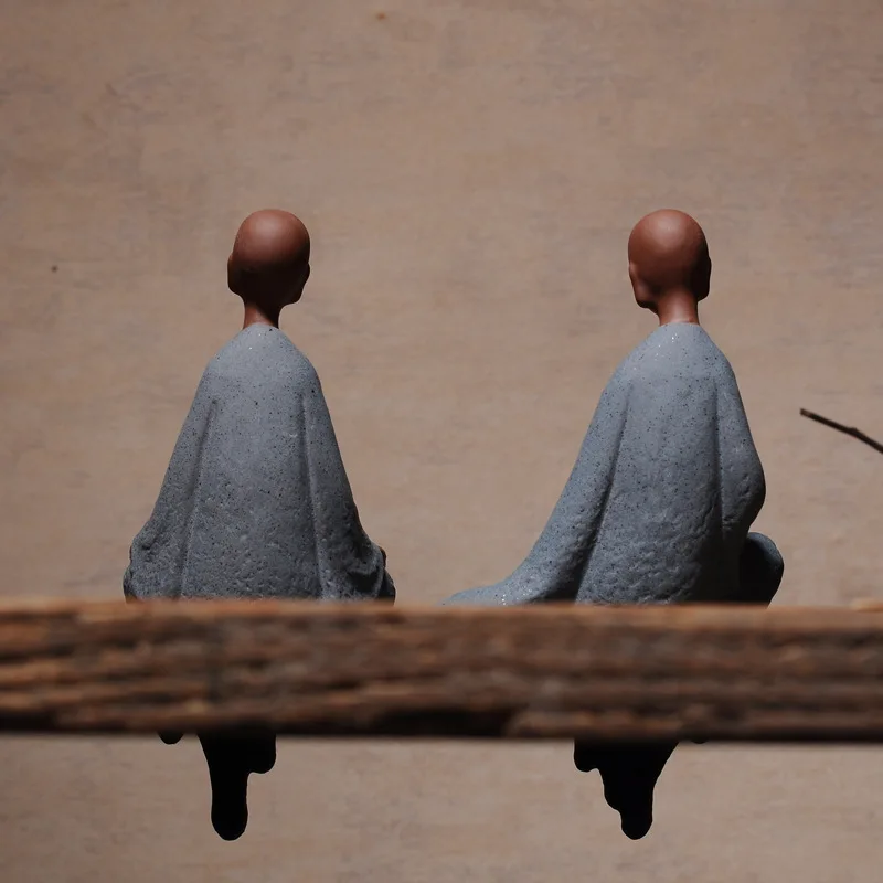 Purple Clay monk buddha sitting statues  zen creative ornaments home decoration monk gift  figurines tabletop handcrafts