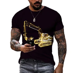 Summer New Men'S Excavator 3d Printed T-Shirt O Neck Short Sleeve Personality Mechanical Engineering Vehicle Graphic Top